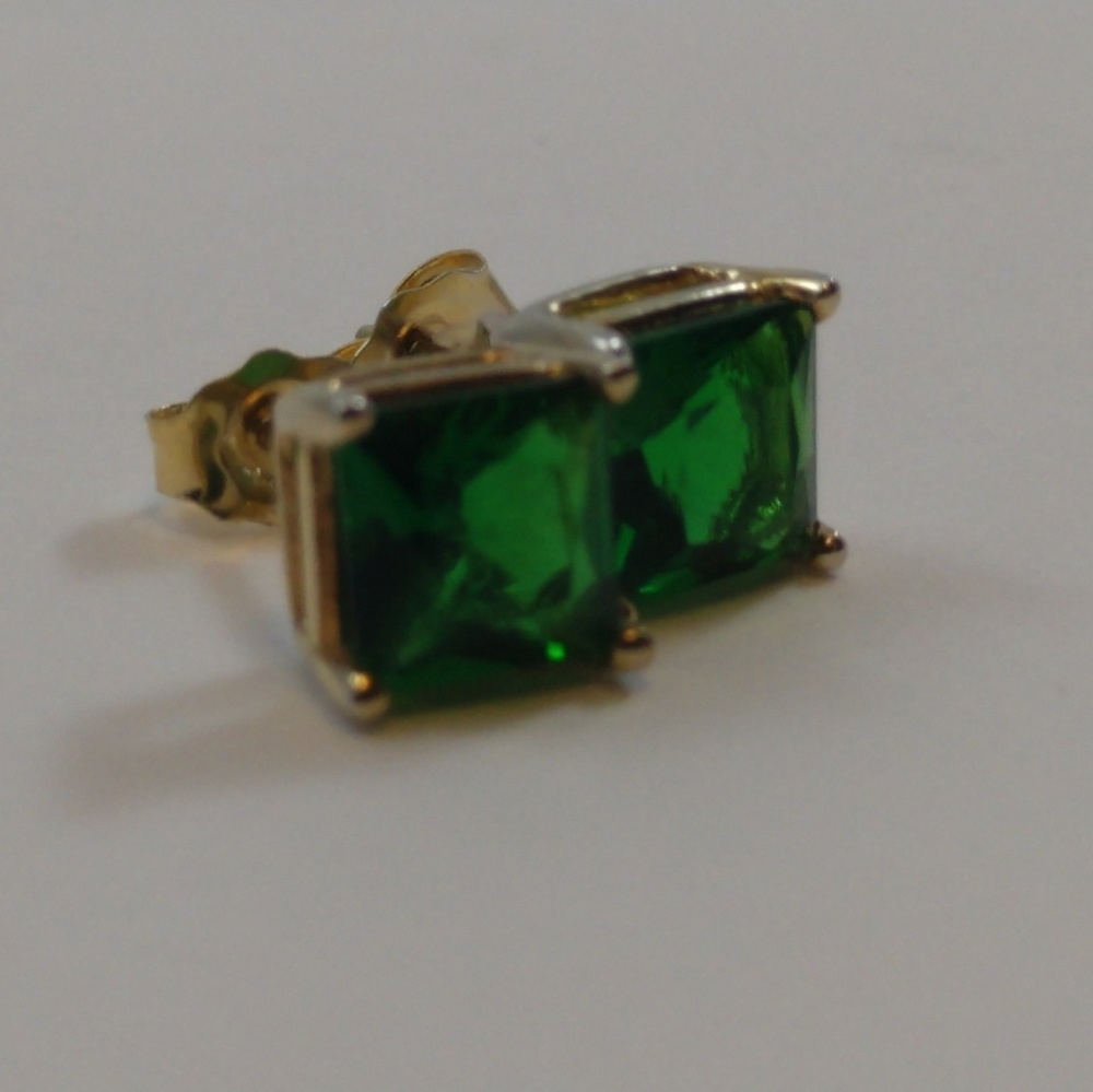 Princess Cut Emerald Stud Earrings in 14KT Gold